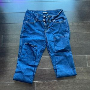Dark blue double-button skinny jeans